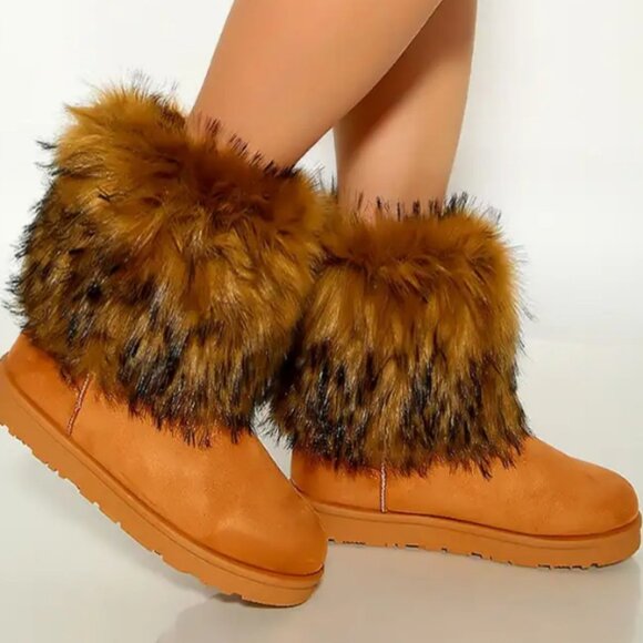 Tan Warm Faux Fur Cozy Bootie - Picture 1 of 6